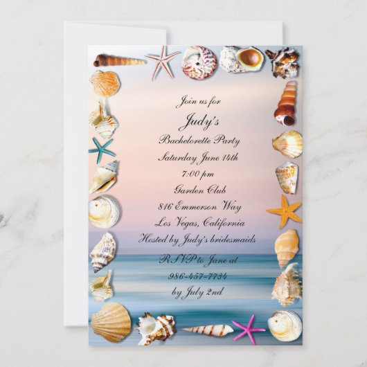 Invitation Tropical Sandy Beach & Seashell Bachelorette (Devant)