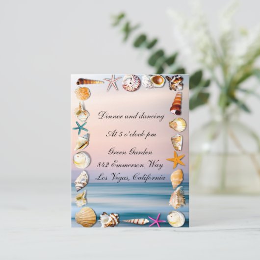 Invitation Tropical Sandy Beach & Seashells Réception de mari (Debout devant)
