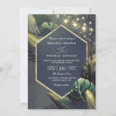Invitation Tropical Seaside Night Gold Palms QR Code Wedding (Devant)