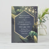 Invitation Tropical Seaside Night Gold Palms QR Code Wedding (Debout devant)
