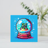 Invitation Tropical Snow Globe Pixel Art Beach Hiver (Debout devant)