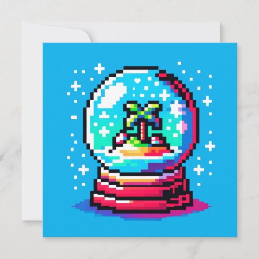 Invitation Tropical Snow Globe Pixel Art Beach Hiver (Devant)