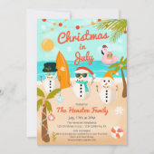 Invitation Tropical Snowmen flottante Palm Noël en juillet (Devant)