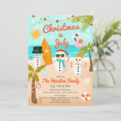 Invitation Tropical Snowmen flottante Palm Noël en juillet (Debout devant)