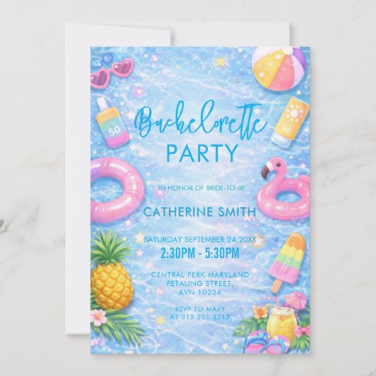 Invitation Tropical Sparkle Bachelorette Pool Party (Devant)