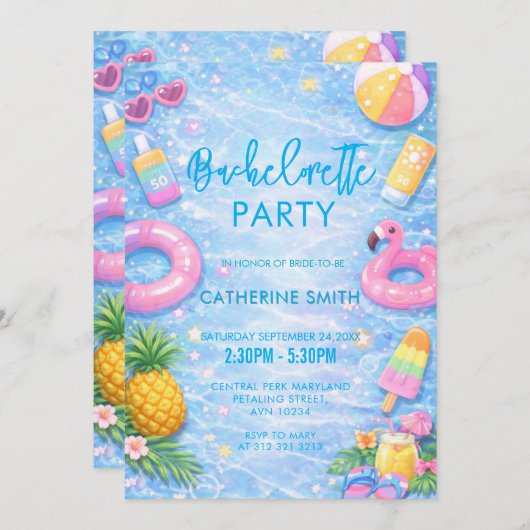 Invitation Tropical Sparkle Bachelorette Pool Party (Devant / Derrière)