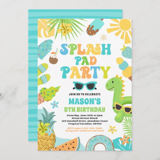 Invitation Tropical Splash Pad Fête d'été (Devant / Derrière)