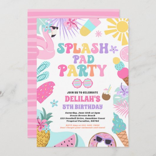 Invitation Tropical Splash Pad Fête d'été (Devant / Derrière)