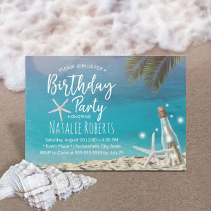 Invitation Tropical Starfish Beach Bottle Été Anniversaire