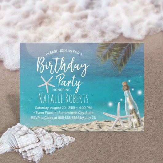 Invitation Tropical Starfish Beach Bottle Été Anniversaire