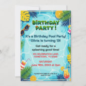 Invitation Tropical Summer Birthday Pool Party (Devant)