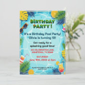 Invitation Tropical Summer Birthday Pool Party (Debout devant)