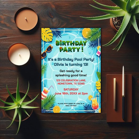 Invitation Tropical Summer Birthday Pool Party