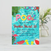 Invitation Tropical Summer Birthday Pool Party (Debout devant)