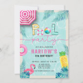 Invitation Tropical Summer Fun Girl's Pool Party Anniversaire (Devant)