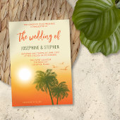 Invitation Tropical Summer Palm Trees Orange Sunset Mariage