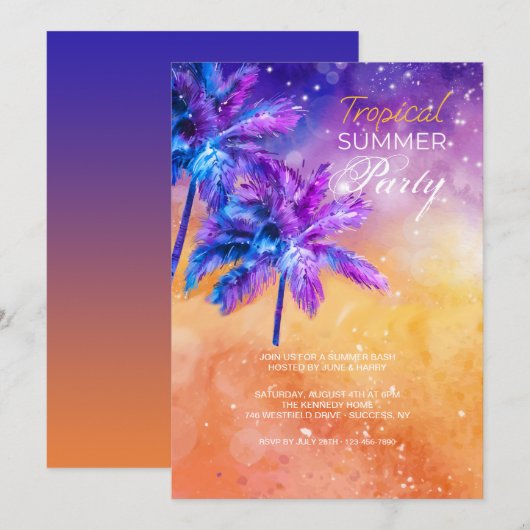 Invitation Tropical Summer Party (Devant / Derrière)