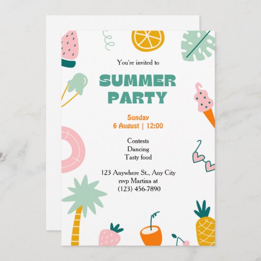 Invitation Tropical Summer Party (Devant / Derrière)