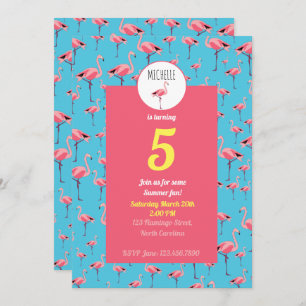 Invitation Tropical Summer Pink Flamingo modèle Anniversaire