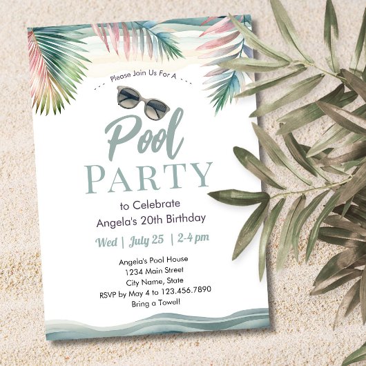 Invitation Tropical Summer Pool Party Birthday 