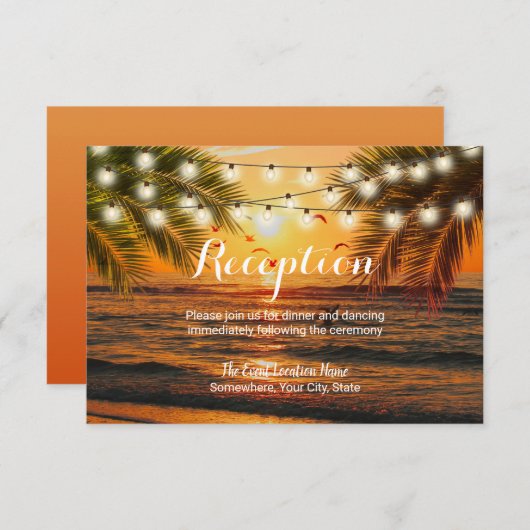 Invitation Tropical Summer Sunset Beach Mariage Réception (Devant / Derrière)