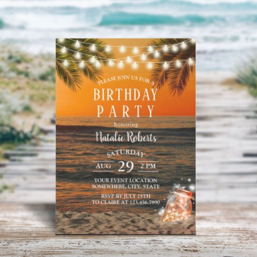 Invitation Tropical Summer Sunset Beach Mason Jar Anniversair