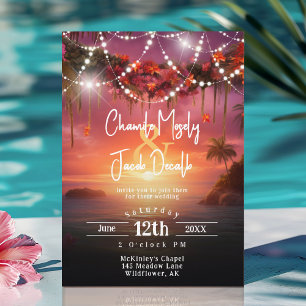 Invitation Tropical Summer Sunset Beach String Mariage