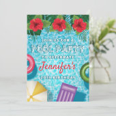 Invitation Tropical Summer Swimming Pool Birthday Party (Debout devant)