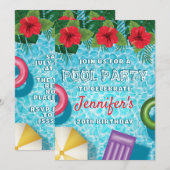Invitation Tropical Summer Swimming Pool Birthday Party (Devant / Derrière)