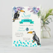 Invitation Tropical Summer Toucan Blue Anniversaire Party (Debout devant)
