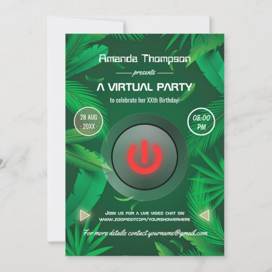 Invitation Tropical Summer Virtual Birthday Party (Devant)