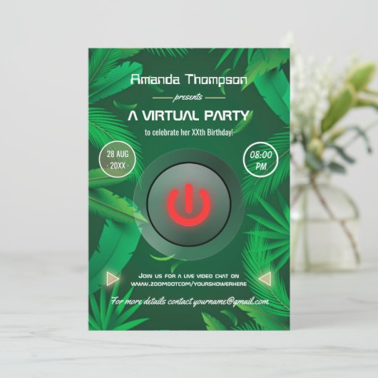Invitation Tropical Summer Virtual Birthday Party (Debout devant)