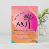 Invitation Tropical Sunrise Bold rose orange Mariage (Debout devant)