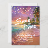 Invitation Tropical Sunset Beach QR Code Enregistrer La Date (Devant)