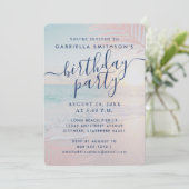 Invitation Tropical Sunset Beach rose Anniversaire Shimmer Pa (Debout devant)