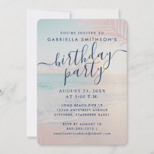 Invitation Tropical Sunset Beach rose Anniversaire Shimmer Pa