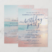 Invitation Tropical Sunset Beach rose fête d'anniversaire Pet (Devant / Derrière)