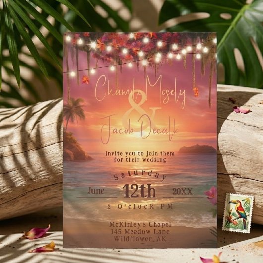 Invitation Tropical Sunset Beach String Mariage