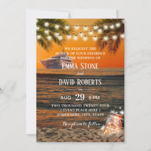 Invitation Tropical Sunset Beach Yacht Mariage Glow Mason Jar