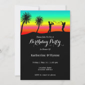 Invitation Tropical Sunset Musiciens Silhouette Anniversaire (Devant)