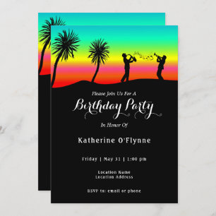 Invitation Tropical Sunset Musiciens Silhouette Anniversaire