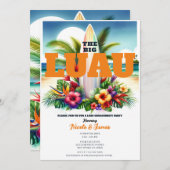 Invitation Tropical Surboard Pool Party Luau Fiançailles (Devant / Derrière)