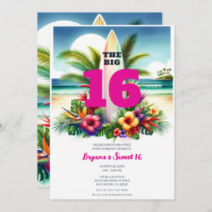 Invitation Tropical Surfboard Pool Party Sweet 16