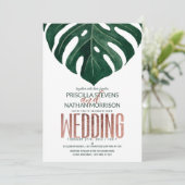 Invitation Tropical Swiss Cheese Rose Mariage or (Debout devant)