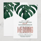 Invitation Tropical Swiss Cheese Rose Mariage or (Devant / Derrière)