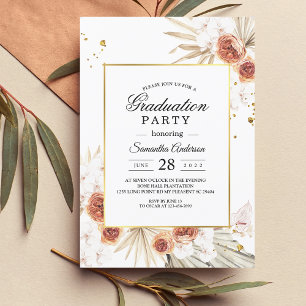 Invitation Tropical Terracotta séché Palm Leaf Gold Frame