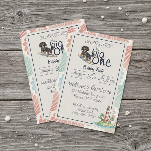 Invitation Tropical The Big One Surf Dachshund anniversaire