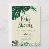 Invitation Tropical Thème Vert Feuille Baby shower moderne (Devant)