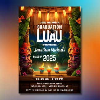 Invitation Tropical Tiki Hawaiian Island Luau Graduation