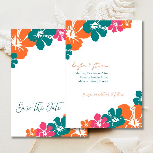 Invitation Tropical Turquoise Orange Rose Hibiscus Enregistre
